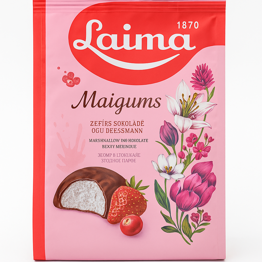 Зефір Laima Maigums з журавлиною та полуницею в шоколаді, 175 г