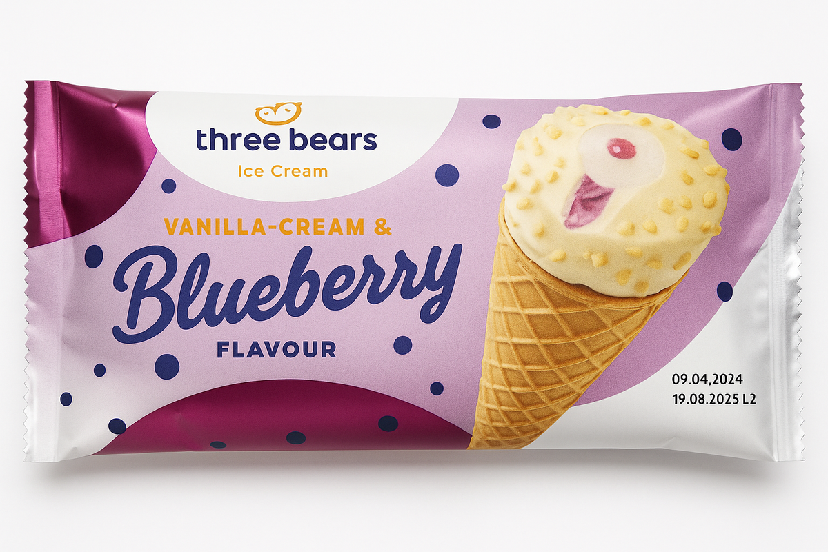 Морозиво “Three Bears” Vanilla-Cream & Blueberry, 70 г