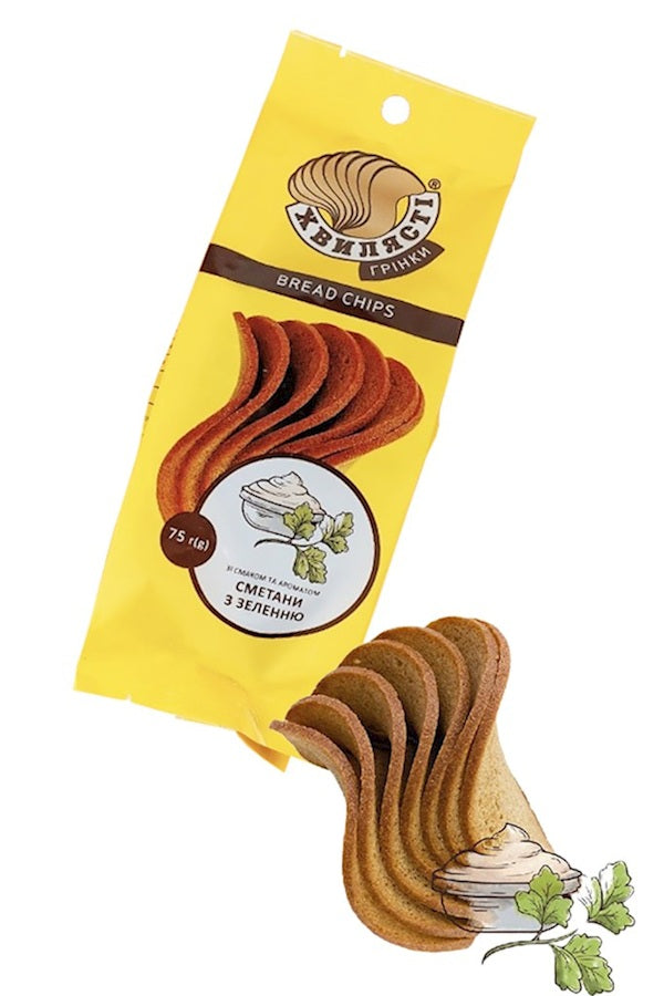Hvylyasti Сухарики-гренки пшенично-ржаные со вкусом «Сметана с зеленью», 75г
