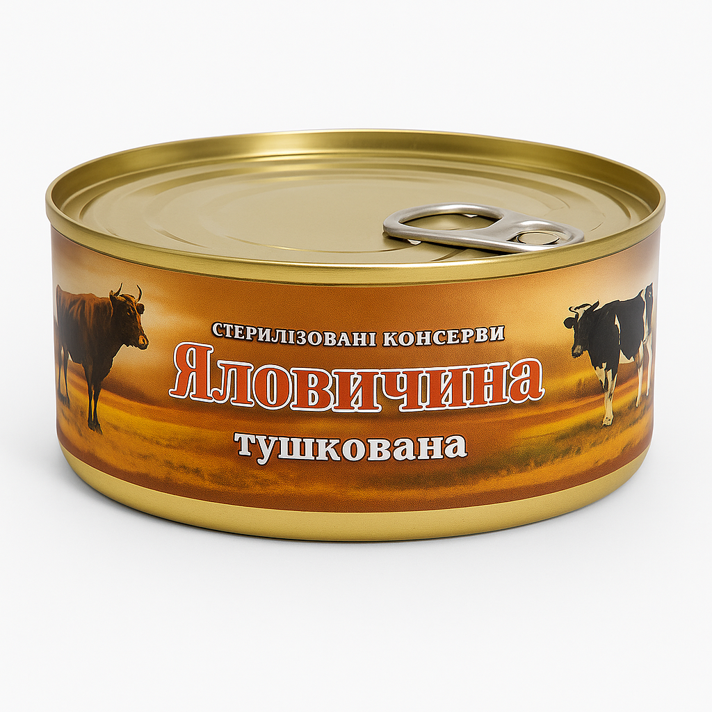 Тушкована яловичина — стерилізовані консерви, 325 г. 28.02.28