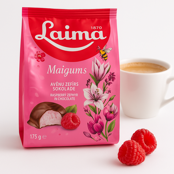 Зефір Laima Maigums з малиною в шоколаді, 175 г