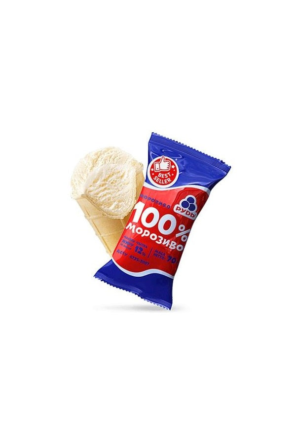 "Мороженое 100%" с ванильным вкусом в вафельном стаканчике