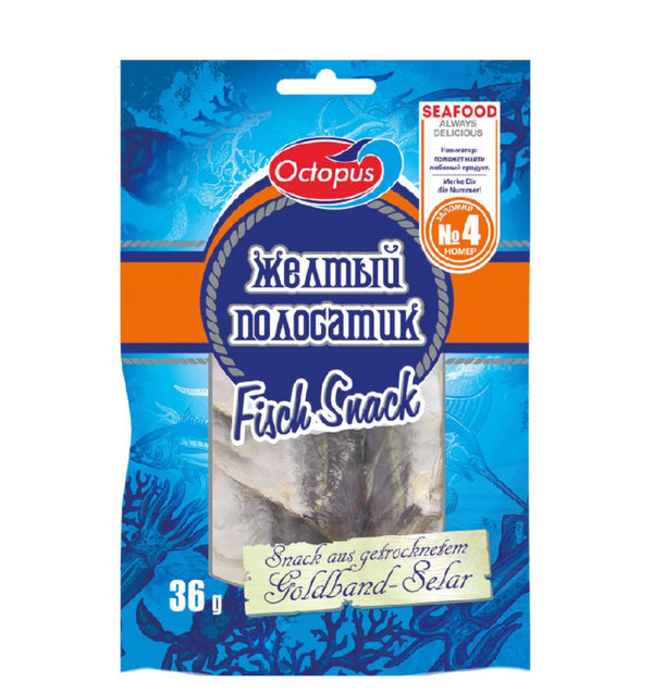 Снек из желтого полосатика, сушеный и соленый 36г