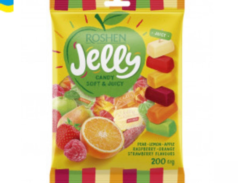 "Jelly" Цукерки желейні зі смаками: яблуко, полуниця, малина, лимон, апельсин, груша. 
