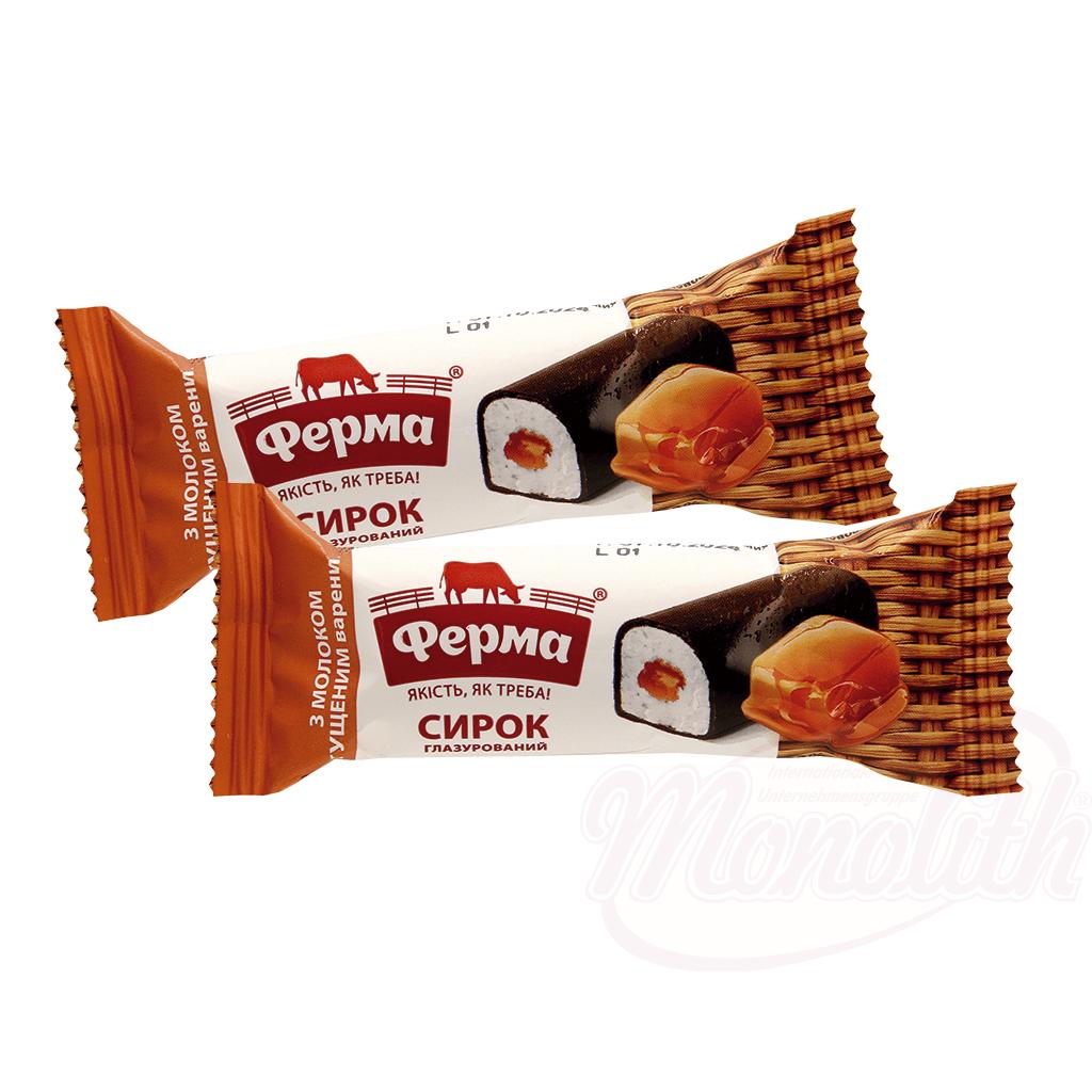 Curd cheese with the taste of boiled condensed milk, glazed, frozen