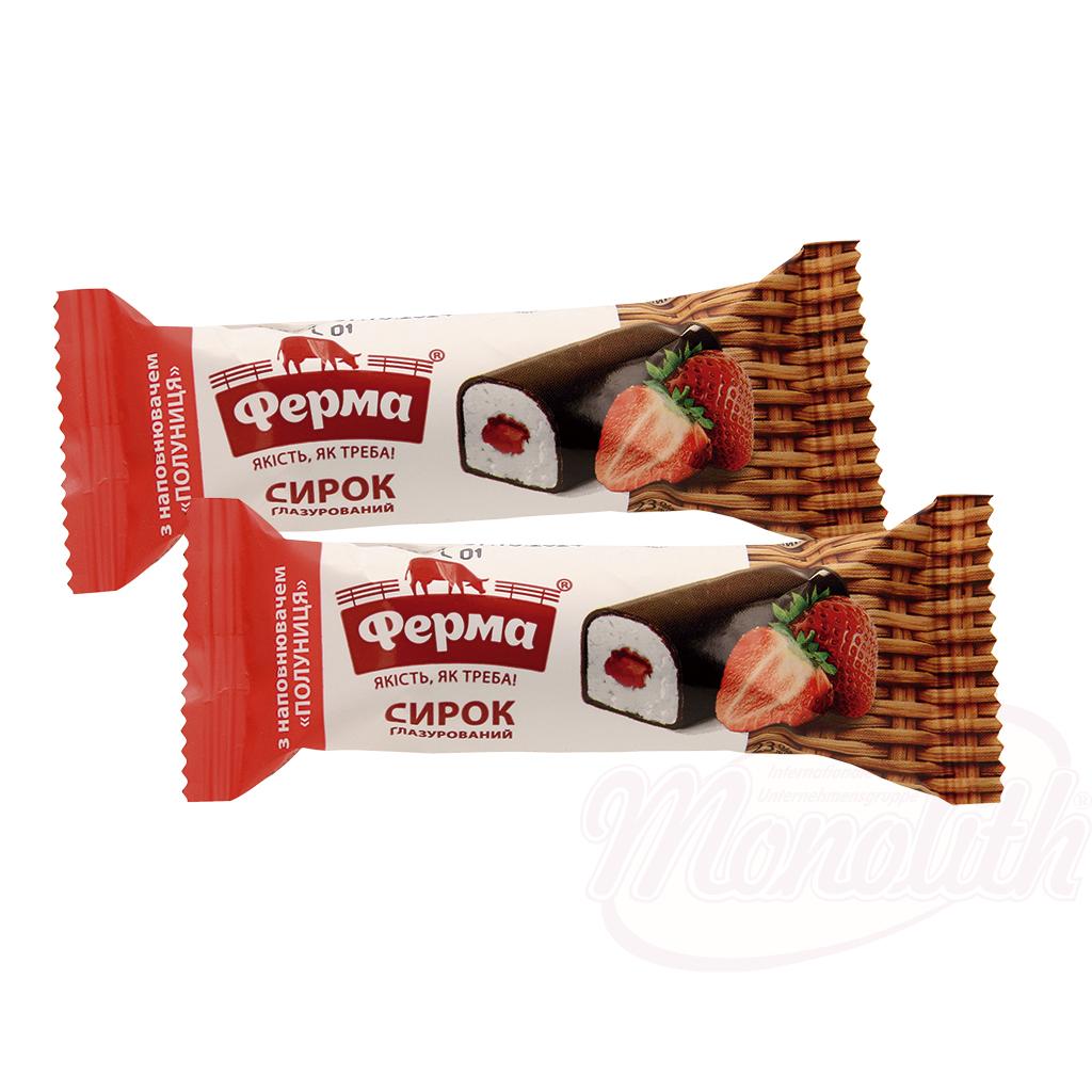 Glazed curd cheese 23% fat with strawberry filling