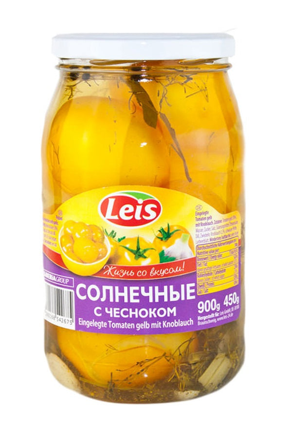 Томаты желтые Сливка 1л с чесноком Leis