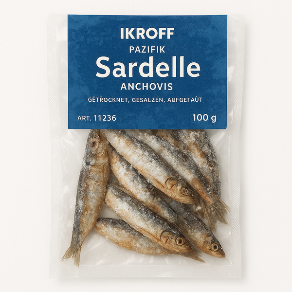 "IKROFF" Pazifik Sardelle "Anchovis", getrocknet, gesalzen, aufgetaut