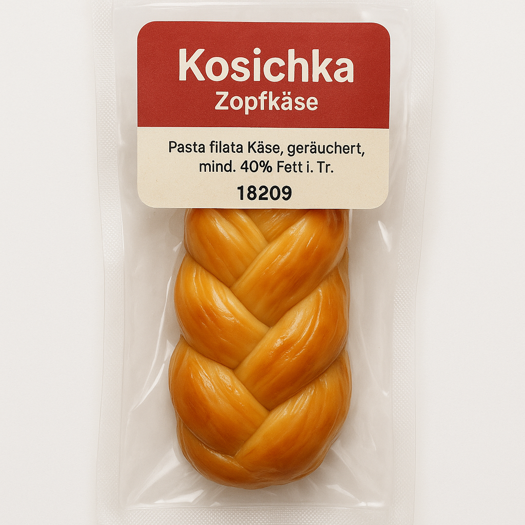 "Kosichka" Zopfkäse. Pasta filata Käse, geräuchert, mind. 40% Fett i. Tr.