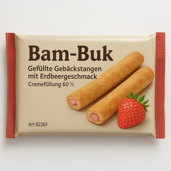 Bam-Buk - Gefüllte Gebäckstangen mit Erdbeergeschmack – Cremefüllung 60%
